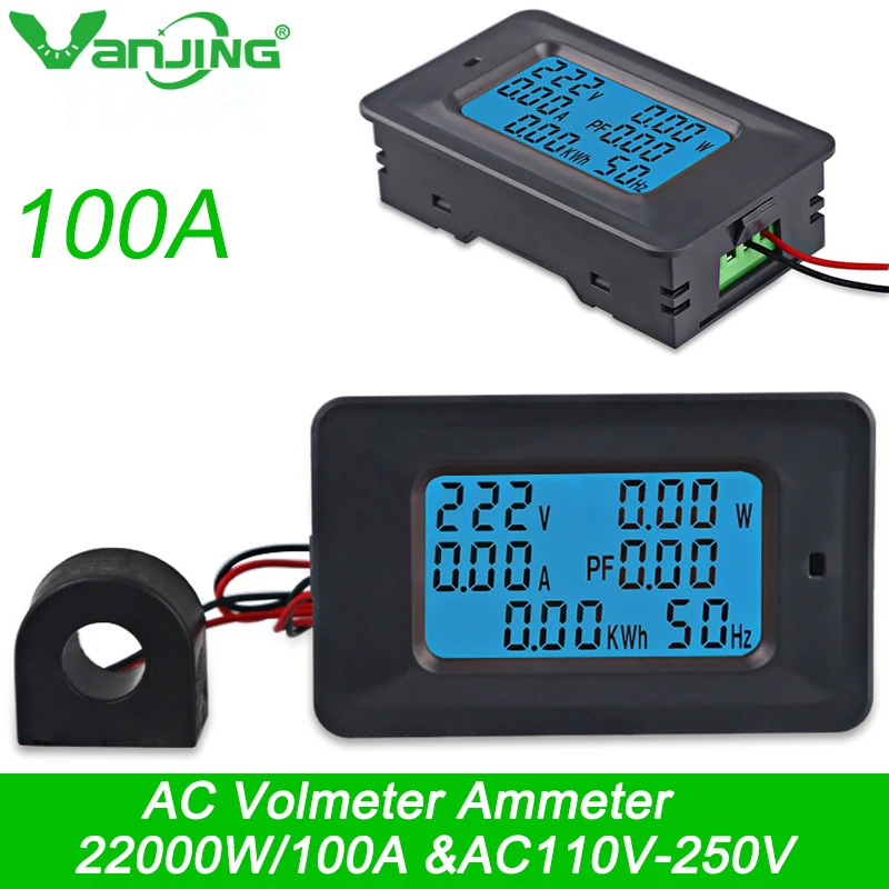 AC22KW 85~ 250V 100A цифровой вольтметр Амперметр измеритель напряжения тока индикатор мощность энергии Ампер Вольт ваттметр тестер детектор