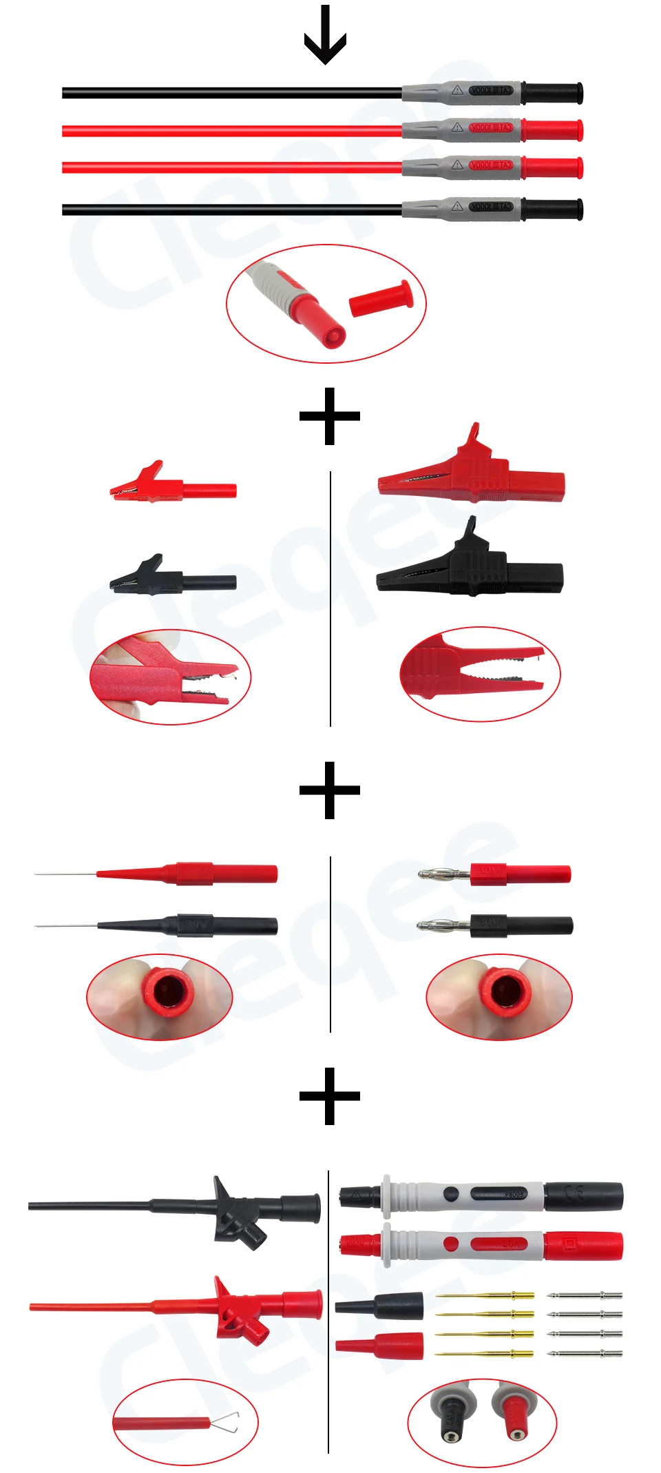 Cleqee P1600C/D/E/F 18 en 1 enchufable sonda de prueba kit de sonda IC gancho de prueba Fluke BNC-cable de prueba