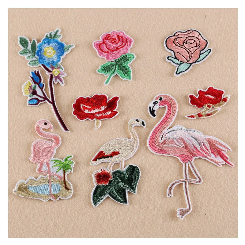 2017 новые милые цветы нашивки с Фламинго железные на или пришить Ткань стикер для