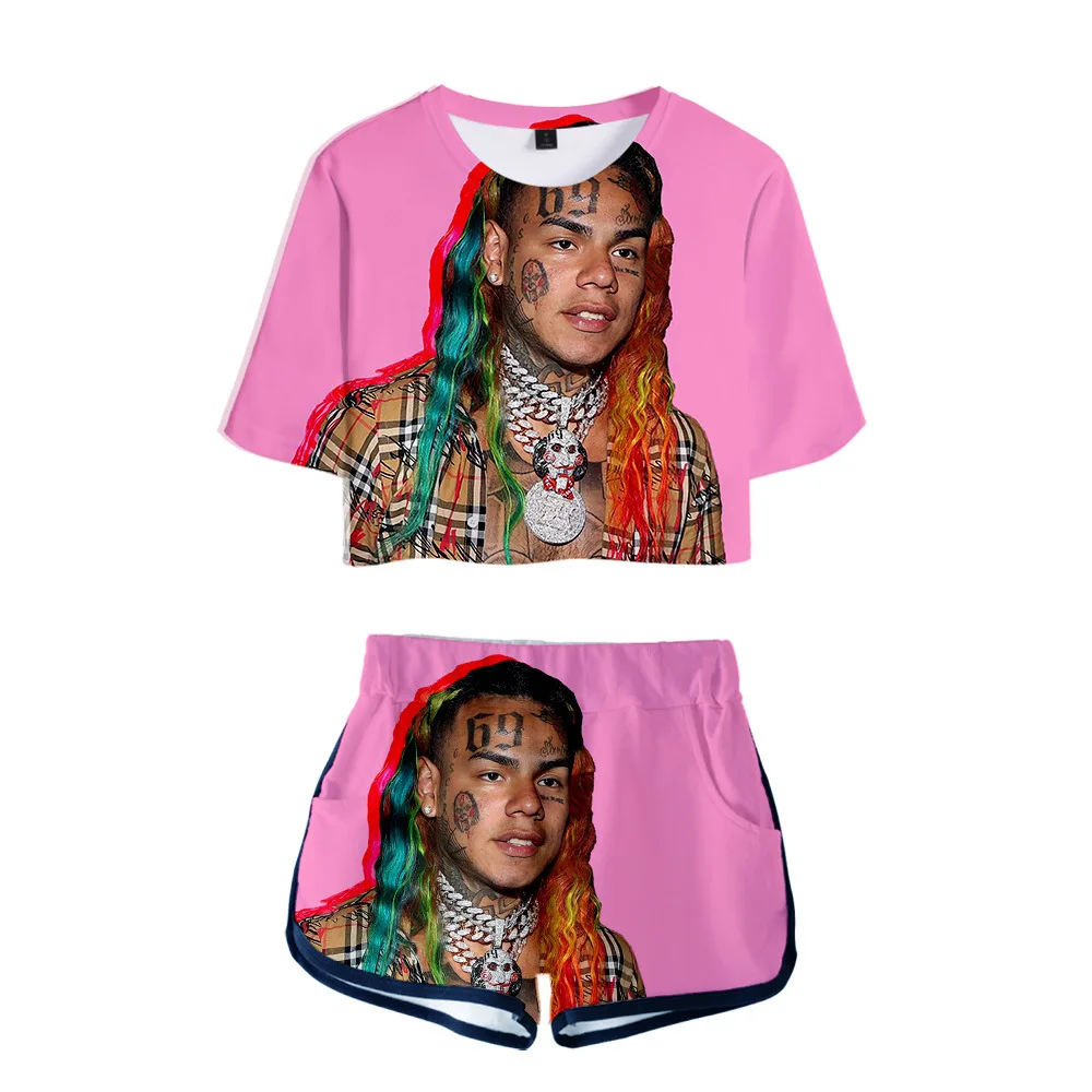 Женский спортивный костюм Rapper 6ix9ine комплект из двух предметов укороченный топ и