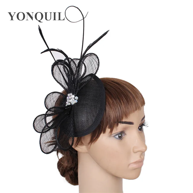 

High Quality Fascinators Nice Feather Hair Accessorie Women Elegant Kentucky Derby Hat Pink Sinamay Hats Wedding Headwear SYF02