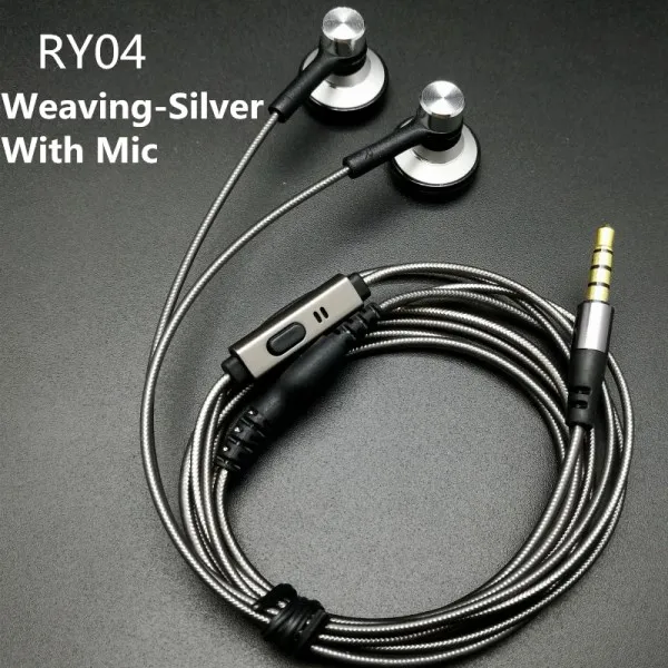 RY04 Weave-S WithMIC RY04 оригинальные наушники-вкладыши производитель металла 15 мм качество музыки звук HIFI наушники(ie800 стиль), 3,5 мм, ткацкий кабель - Цвет: RY04 Weave-S WithMIC