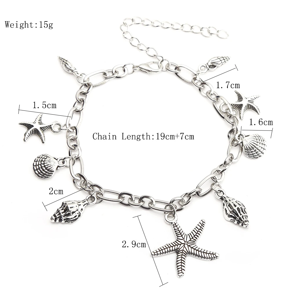 YAOLOGE Retro Bohemian Shell Beads Pendant Anklets Summer Beach Simple Metal Chain Barefoot Sandal Jewelry Adjustable Women Gift | Украшения
