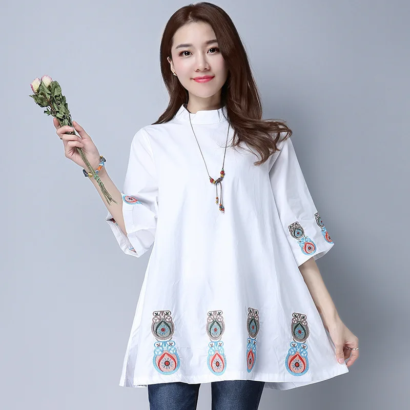 Последний Женщин Футболки Горячей Продажи Моды Вышивка Половина Рукав Хлопок