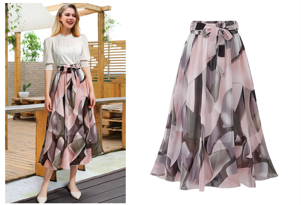 Уличная женская летняя юбка эластичная высокая талия Jupe Femme 5XL плюс Размер Falda миди розовая черная Saia юбка с цветочным принтом и бантом