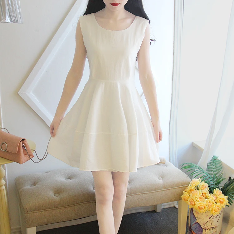

Female Summer Sweet Princess Backless Sexy Dress Waist Bow Sleeveless Dress College Elegant Sweet Dress