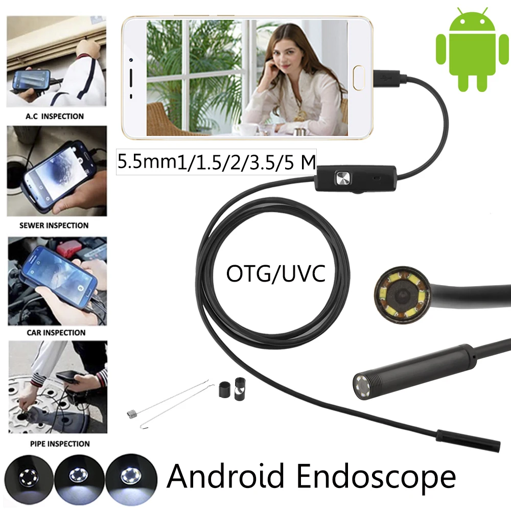 Горячая 7 мм/8 мм объектив 1 м 2 м 3,5 м 5 м Android USB эндоскоп камера Гибкая Змея USB труба осмотр Android телефон бороскоп камера