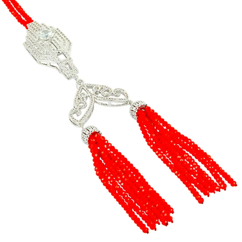 Новый продукт сплав Циркон Серебро двойная кисточка ожерелье с циркониевыми