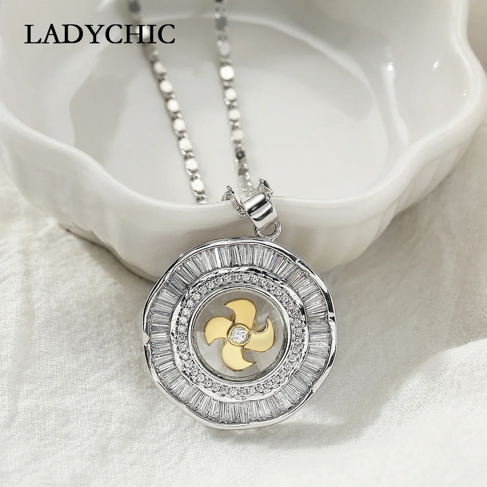 

LADYCHIC High Quality Crystal Windmill Pendant Necklaces Women Rotatable Silver Color Lucky Necklace Jewelry Wholesale LN1313