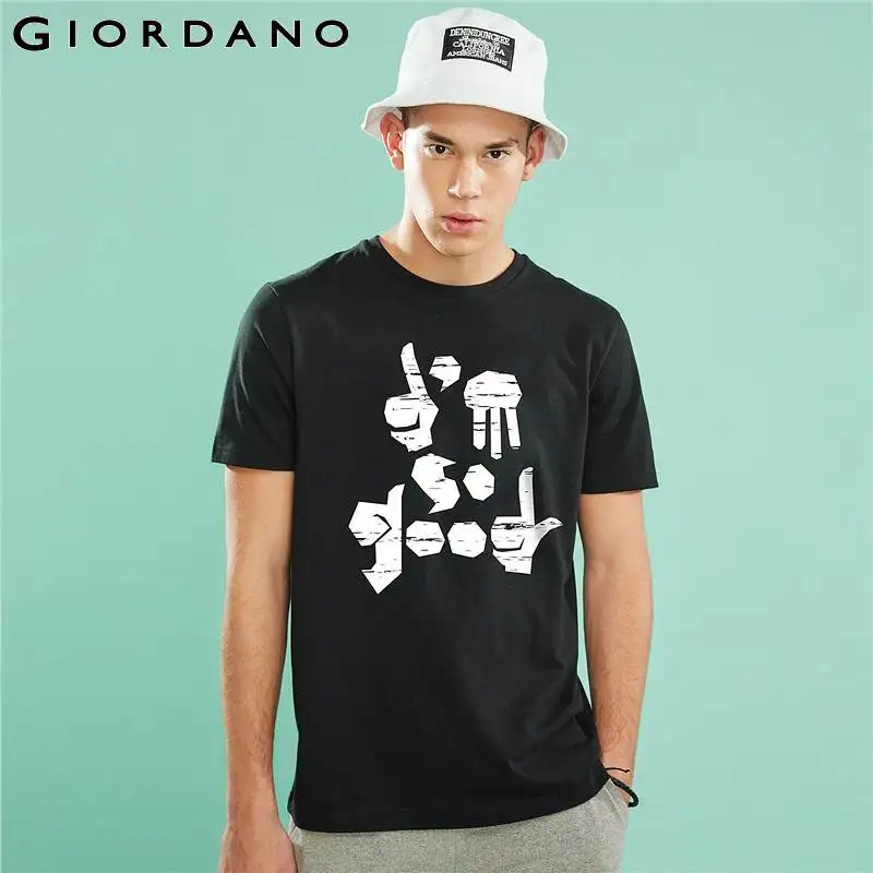 Мужская футболка с буквенным принтом Giordano Повседневная унисекс круглым вырезом