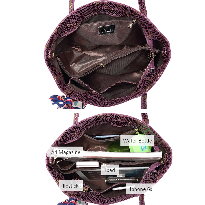 Realer Женские Натуральная кожа женщин сумки на ремне с серпантином принты большая