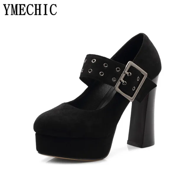 Туфли YMECHIC женские черные коричневые туфли мэри джейн на платформе расширяющемся