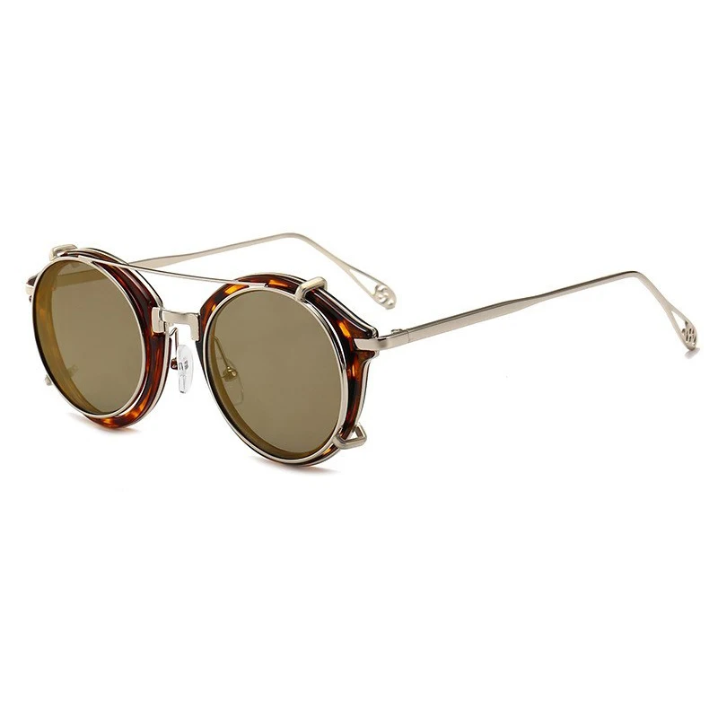 LEOPARD MIRROR GOLD SIMPRECT мужские солнцезащитные очки в стиле стимпанк Для женщин круглый Съемная ретро черные металлические солнцезащитные очки Винтаж пара солнцезащитные очки в стиле панк YJ1038 - Цвет линз: LEOPARD MIRROR GOLD
