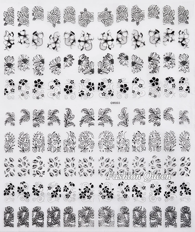 Новые 3D наклейки для ногтей с черными цветами 108 шт./лист высококачественные