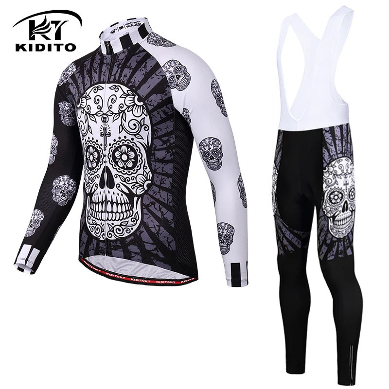 Black Bib Set KIDITOKT Pro зимний термальный флис Велоспорт Джерси Набор гонки на велосипедах велосипедные костюмы сохраняет тепло одежда для горного велосипеда - Цвет: Black Bib Set