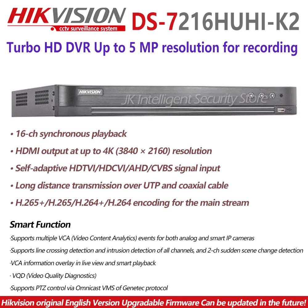 Hikvision DS 7216HUHI K2 английская версия Turbo HD DVR 16CH 5MP HDTVI HDCVI AHD CVBS 6MP 4 К HDMI Синхронное