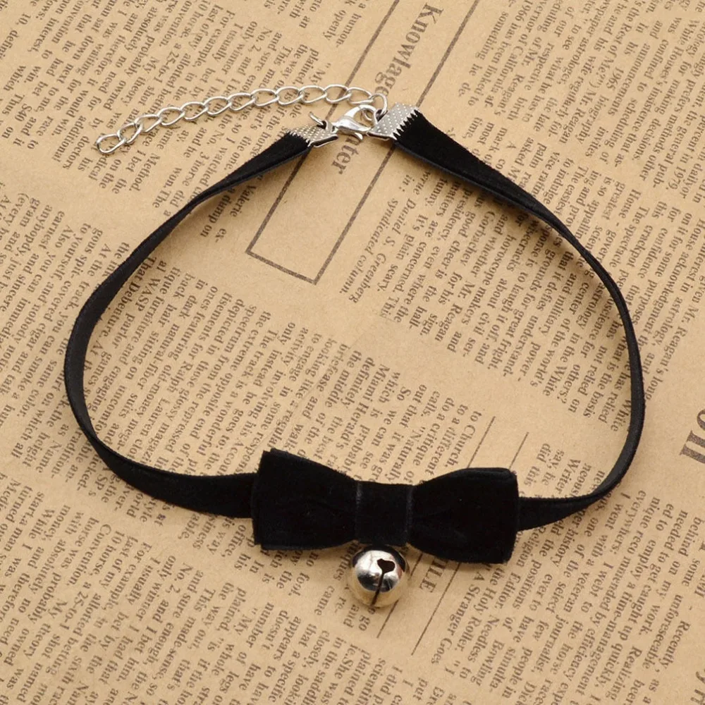 Модное бархатное ожерелье чокер с бантом колокольчиками ручной работы в стиле