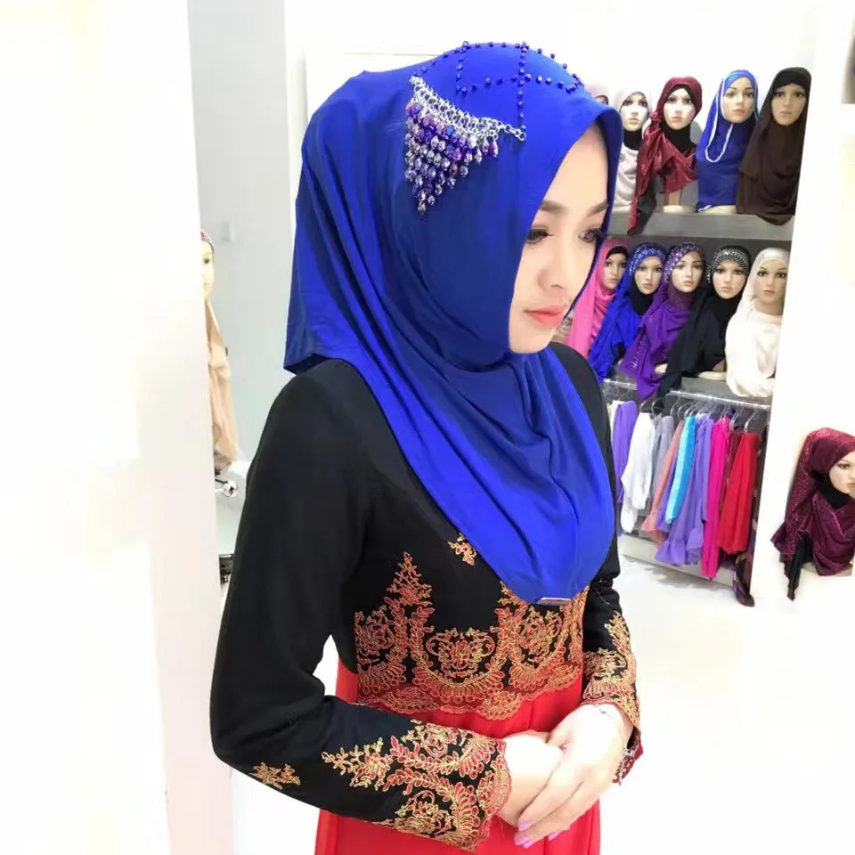 Тюрбан с хрустальными бусинами женский летний модный мгновенный хиджаб (включая