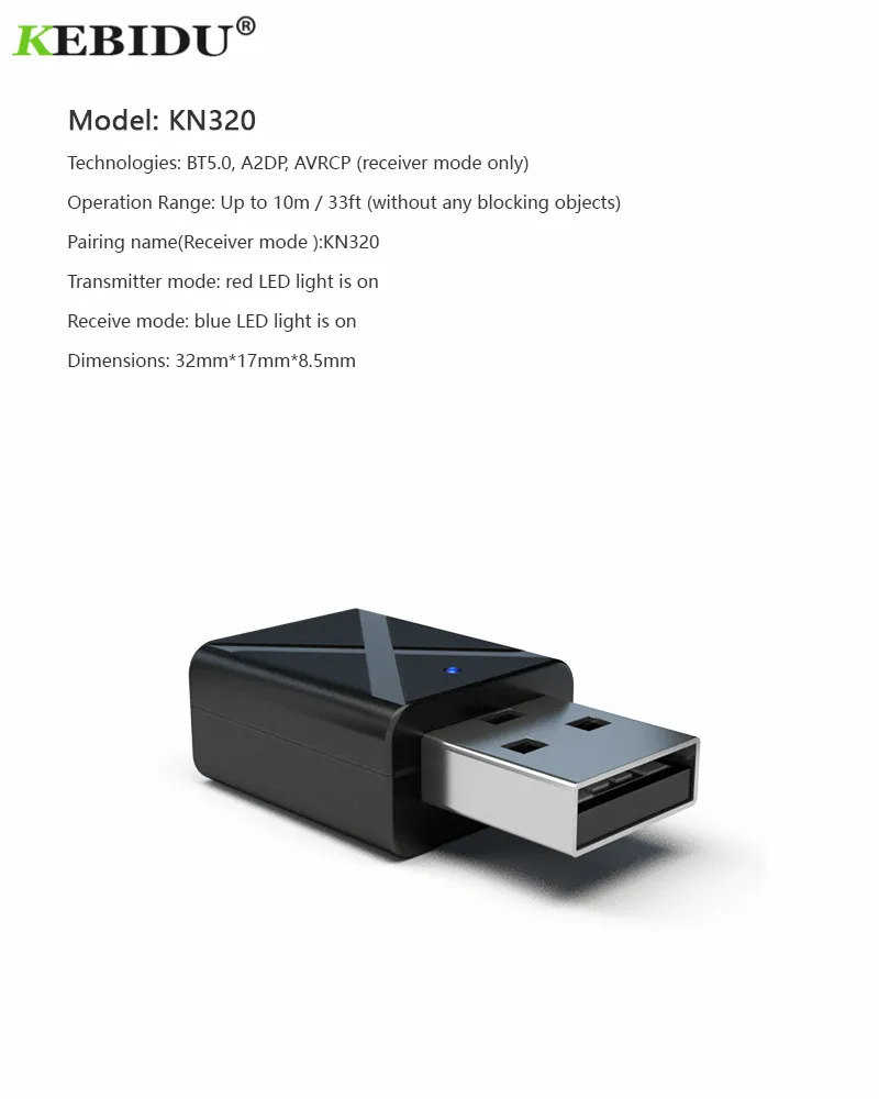 KEBIDU USB беспроводной приемник передатчики Bluetooth V5.0 аудио музыка стерео адаптер ключ для ТВ ПК Bluetooth динамик наушники