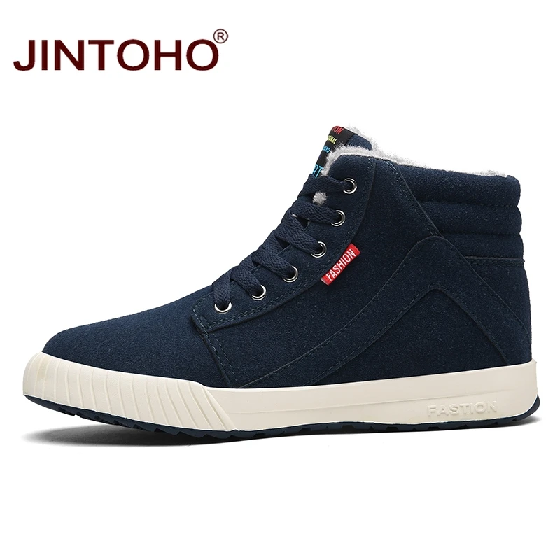 Новинка 2018 Мужская зимняя обувь JINTOHO модные кожаные мужские ботинки брендовая