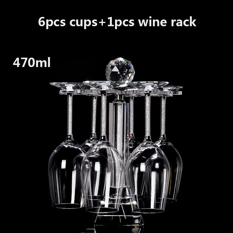 6pcs and wine rack Бессвинцовый хрустальный бокал для вина Кубок для шампанского бокалы чашки прозрачное стекло питьевые домашние рюмки Бар Отель посуда для напитков - Цвет: 6pcs and wine rack