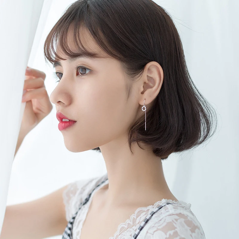 Корейские стильные круглые серьги с фианитом из стерлингового серебра 925 пробы