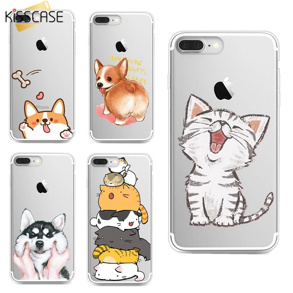 KISSCASE Cute Animal Case For iPhone X 6 7 8 Plus 5 5S SE 5C 4 Transparent Soft TPU XS Max XR Coque Capinhas | Мобильные телефоны и