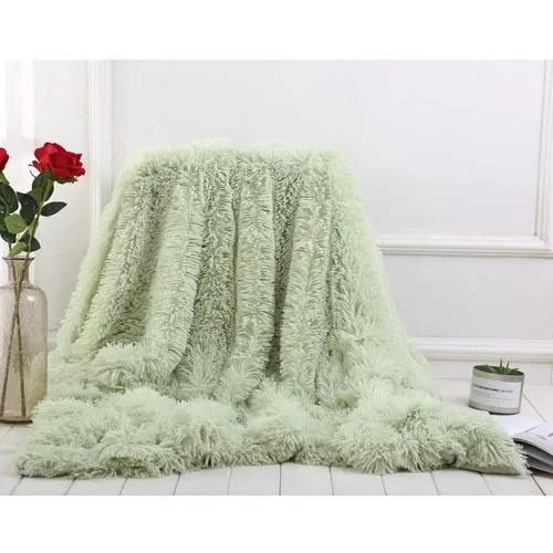 Grass green Зеленое мохнатое одеяло из искусственного меха для дивана, мягкое плюшевое одеяло для детей, украшение для спальни, небесно-голубое - Цвет: Grass green