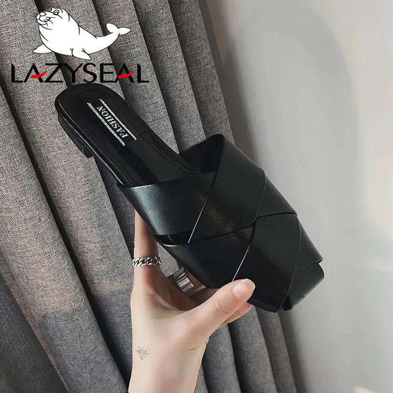 LazySeal/летние шлепанцы; женские шлепанцы с пряжкой; женская обувь; сандалии; Вьетнамки; пляжные сандалии на плоской подошве; большой размер 44 - Цвет: Black