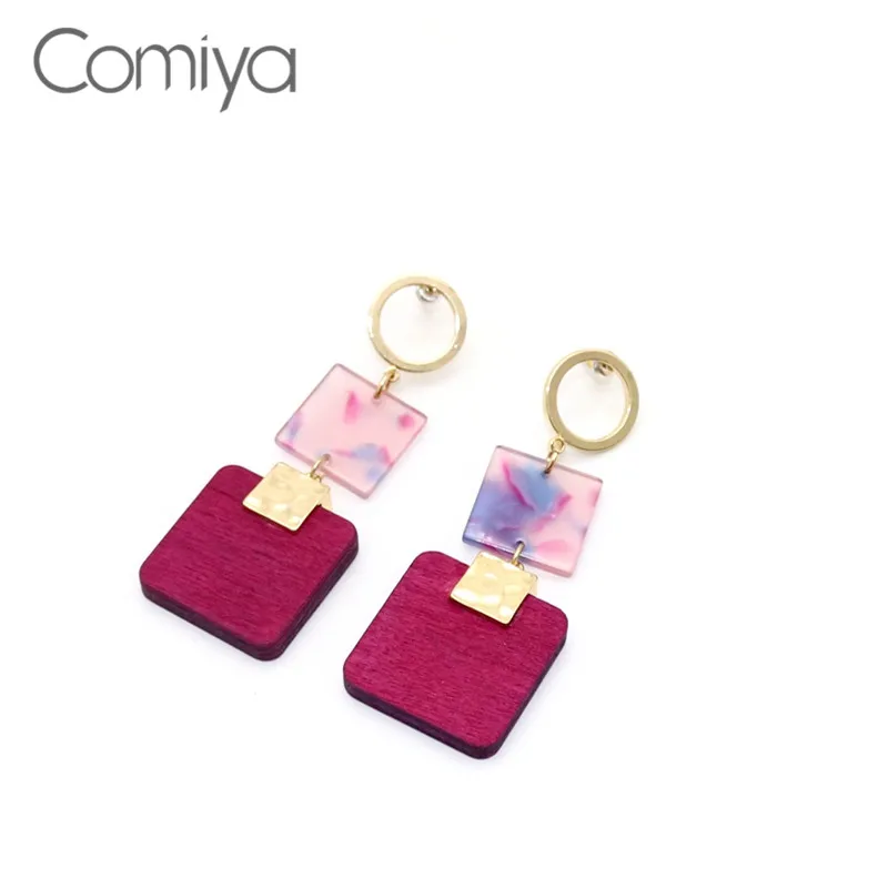 Серьги подвески Comiya Геометрические Квадратные аксессуары кулон золотого цвета
