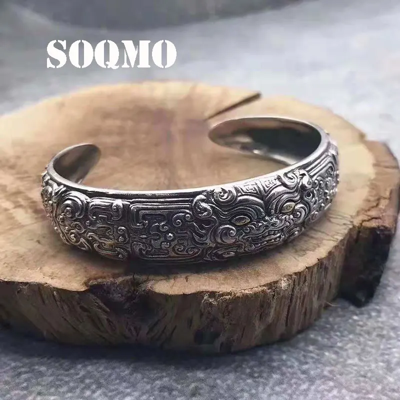 SOQMO чистый 925 пробы Серебряный жевательный винтажный браслет для мужчин индийский известный бренд ювелирных изделий SQM237