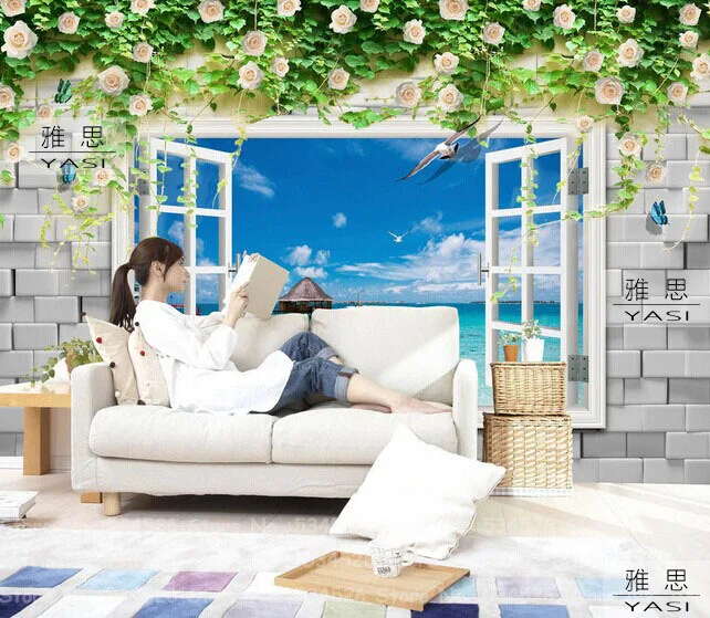 Окно 3d кирпич обои настенные современные дизайн papel де parede Сказочный фон