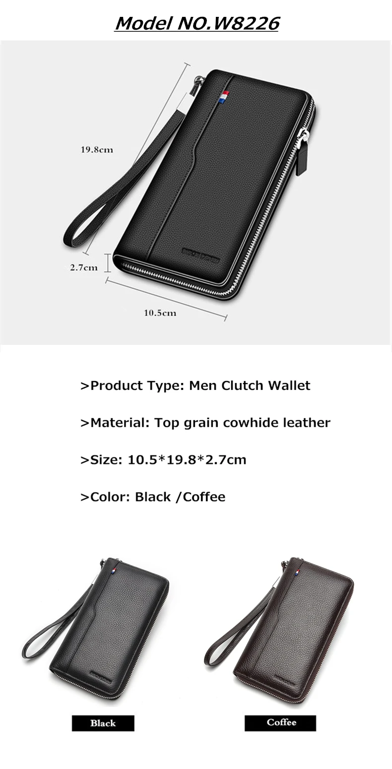 BISON DENIM мужской кошелек из натуральной кожи, Большой Вместительный держатель для карт из воловьей кожи, кошелек для денег для мужчин, качественный кошелек на молнии для монет N8226