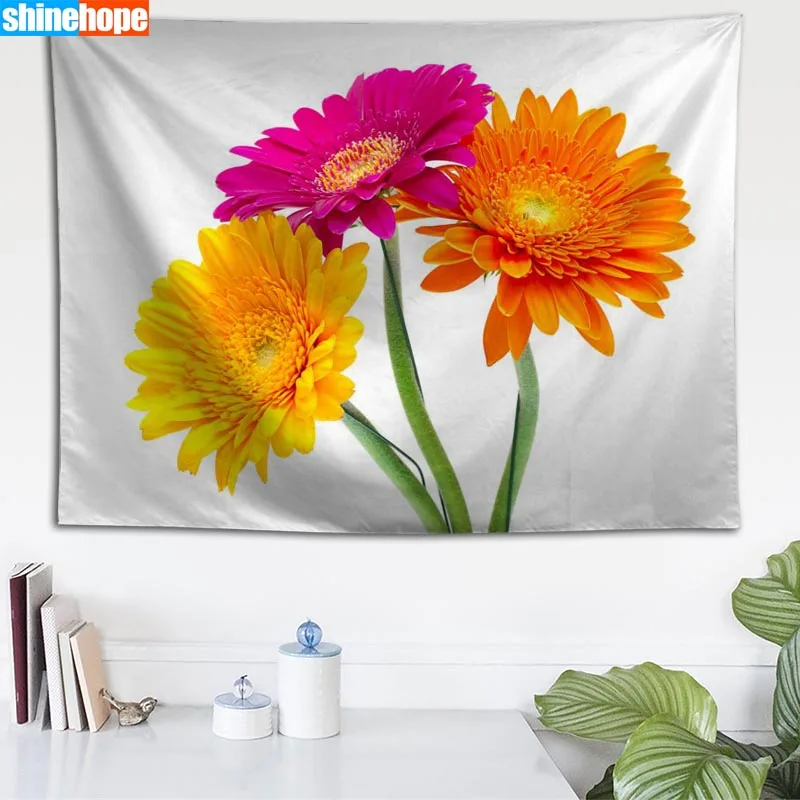Gerbera цветы на заказ гобелен настенный гобелен Настенное подвесное одеяло спальня фермерский дом Декор богемное украшение дома - Цвет: Tapestry 18