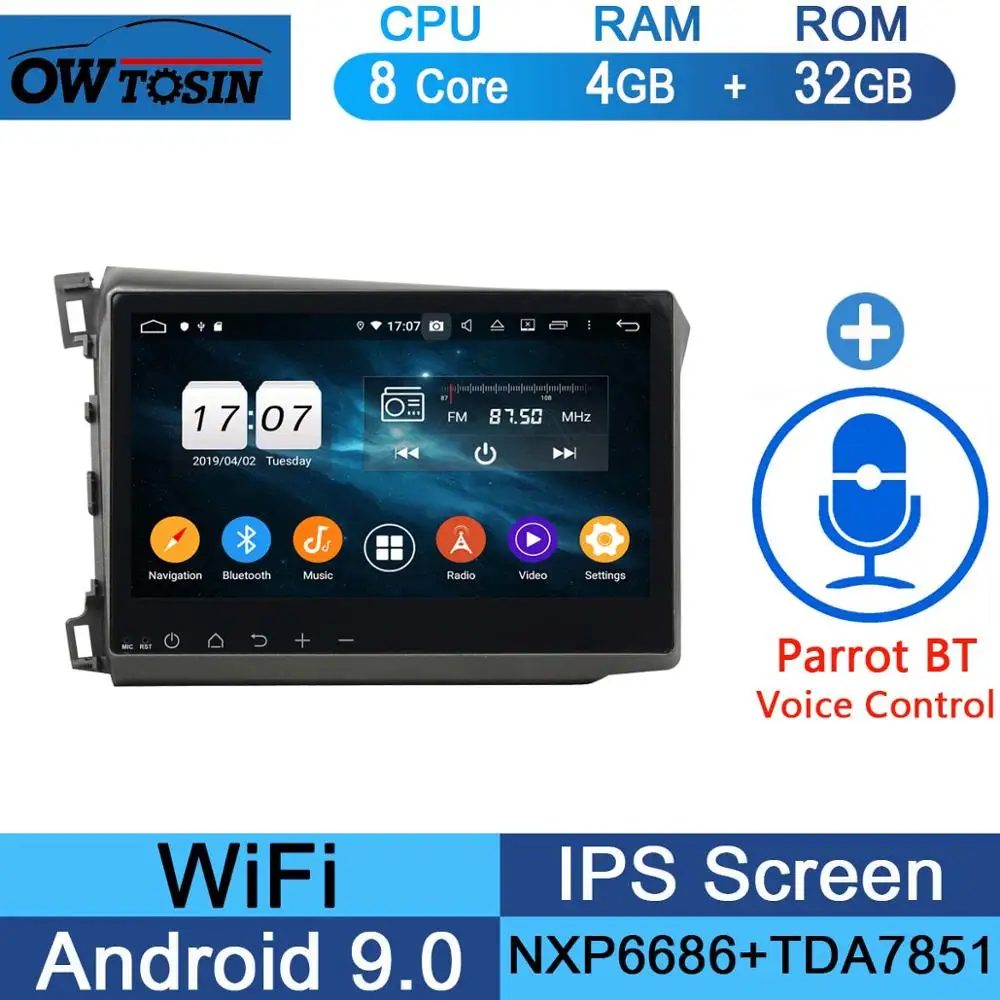 32G Parrot BT 10," ips 8 Core 4G+ 64G Android 9,0 Автомобильный мультимедийный dvd-плеер gps радио для Honda Civic 2011 2012 2013 DSP CarPlay - Цвет: 32G Parrot BT