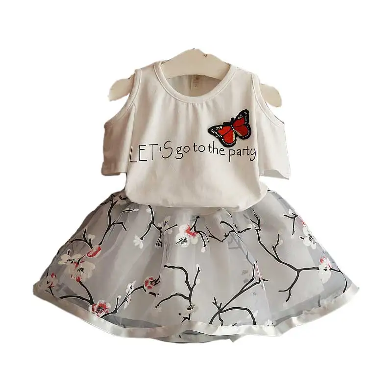 От 3 до 7 лет Детские комплекты одежды 2018 летняя детская одежда топы с открытыми