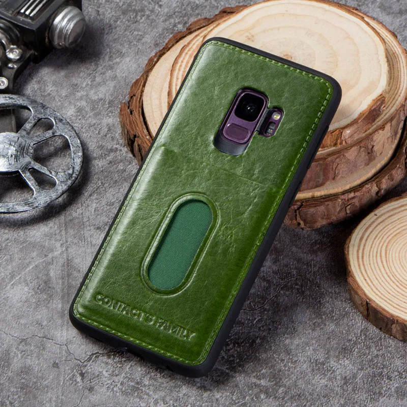 Обувь из натуральной кожи с отделением для карт чехол для samsung Galaxy S9 подставка держатель чехол для samsung Galaxy S9 противоударный Для мужчин Бизнес задняя крышка - Цвет: 1001-green