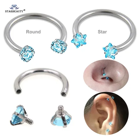 Кольцо для носа STARBEAUTY 16г цирконий