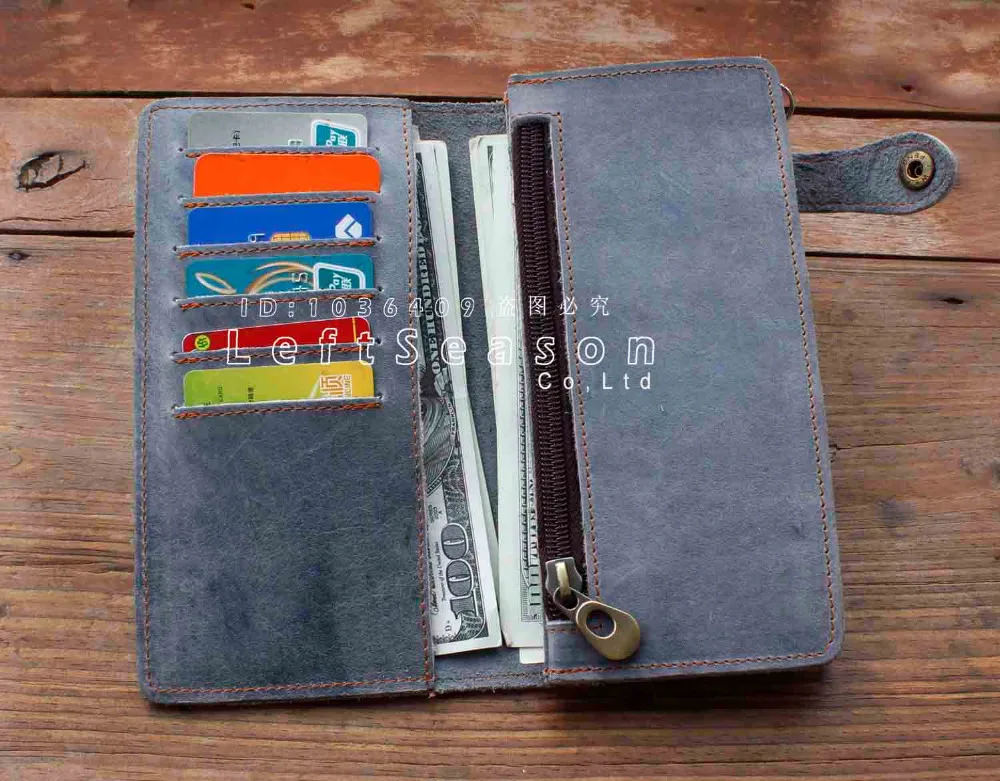 Men's Motorcycle punk Long Leather Wallet With a Heavy Metal Cuban key chain |