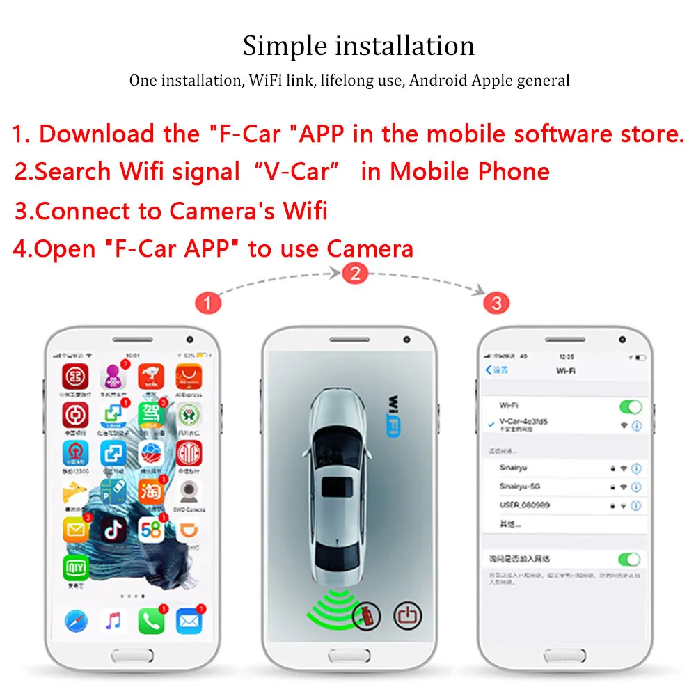 2019 камера заднего вида Dash Cam Беспроводная Автомобильная wifi HD ночного видения мини