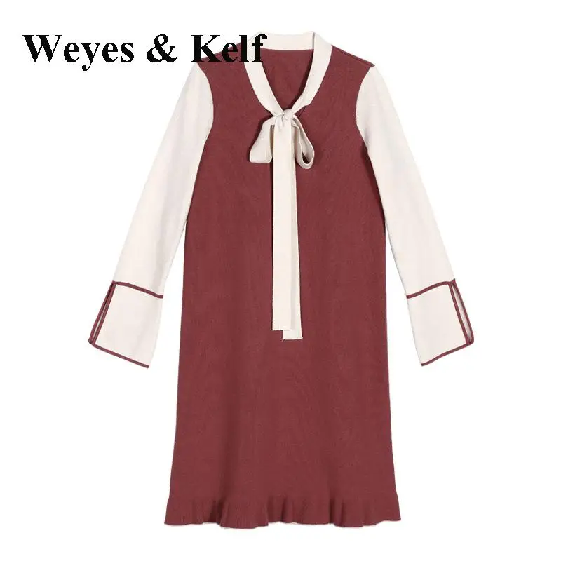 Weyes & Kelf осенние кружевные с галстуком бабочкой вязаное элегантное облегающее