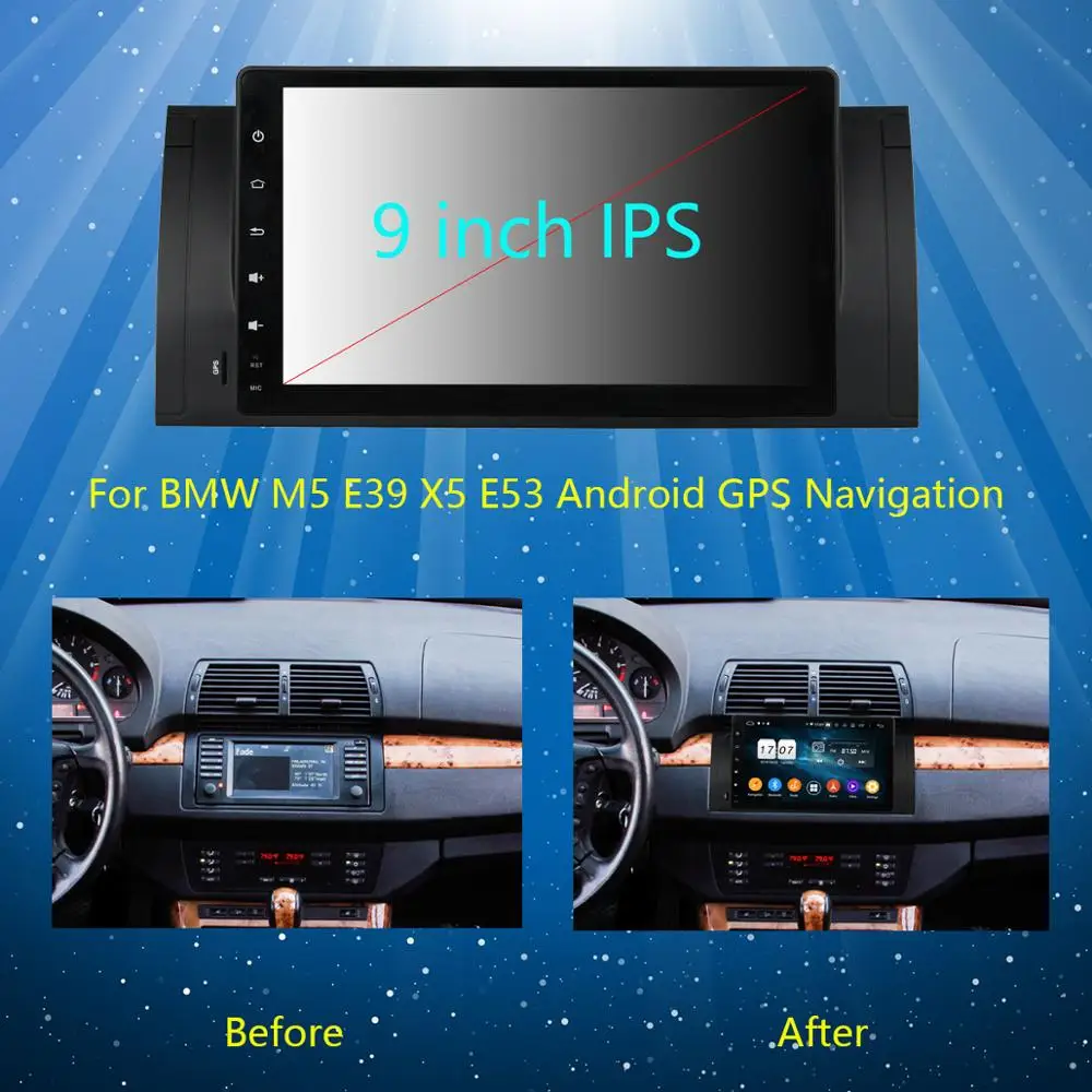 Автомобильный DVD плеер 9 "IPS Android 0 Octa 8 Core для BMW X5 E53 E39 E38 M5 5 7 серии 4 ГБ ОЗУ 64 Гб ПЗУ