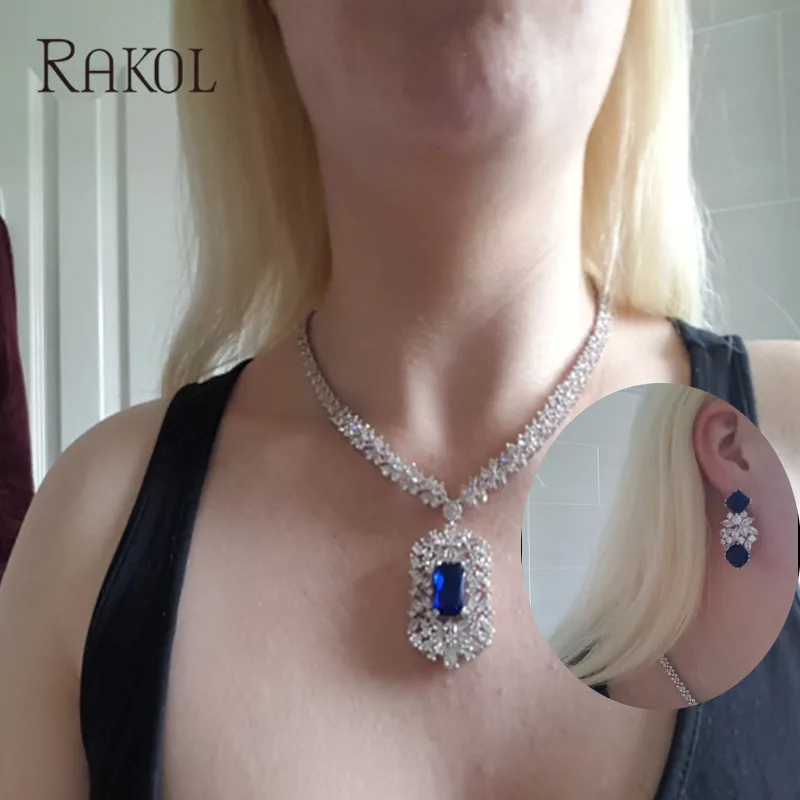 RAKOL модный кубический цирконий тег ожерелье серьги ювелирный набор высокое