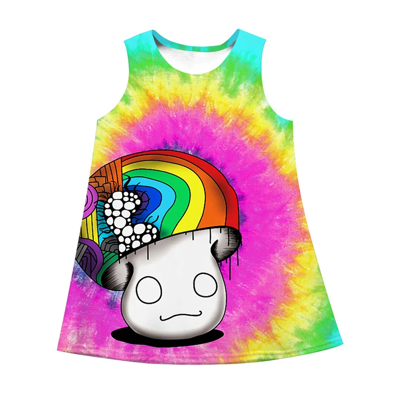 Summer Girl Dress kids Rainbow Mermaids Printed Unicorn Party Sleeveless 8 10 12 Year Toddler Clothes Vestidos Menina | Детская одежда