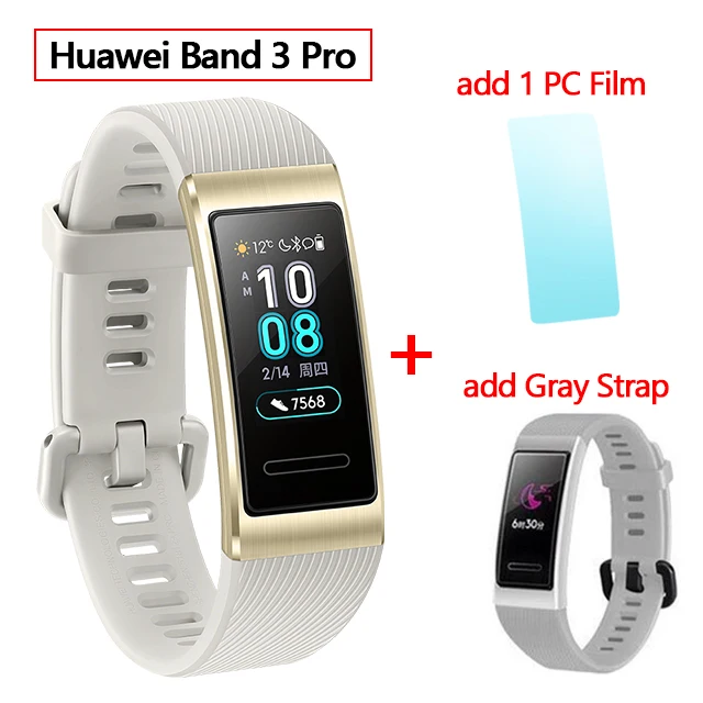 gold add gray huawei Band 3 Pro gps Amoled 0,95 'Полноцветный Сенсорный Водонепроницаемый металлический браслет с датчиком пульса для плавания и сна - Цвет: gold add gray