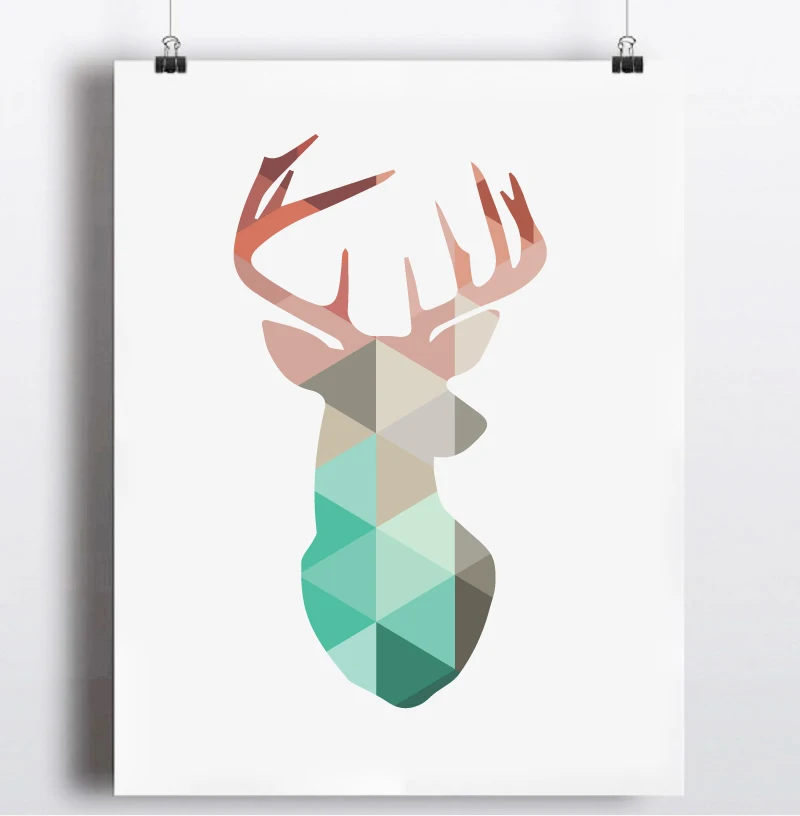 Геометрические Коралловые Головы Оленя Печать на Холсте Живопись Плакат