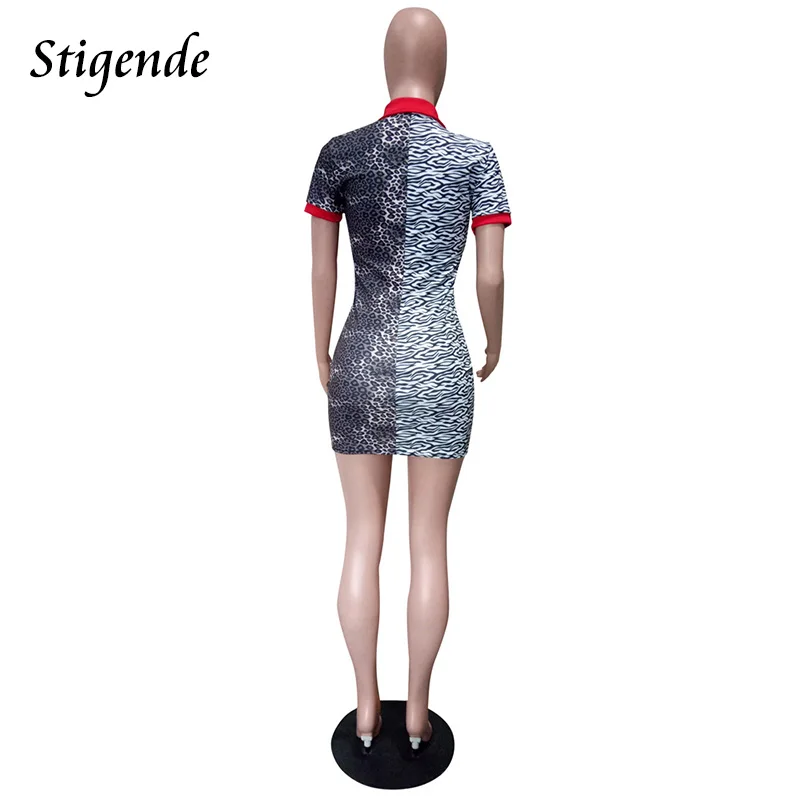 Женское мини-платье с леопардовым принтом отложным воротником | Женская одежда