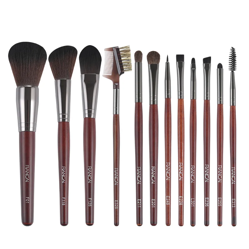 12pcs Brown no Bag RANCAI 12 шт. набор кистей для макияжа, основа для макияжа, смешивание порошка, подводка для глаз, тени для век, бровей и расческа, косметическая кисть, бьюти-инструмент - Handle Color: 12pcs Brown no Bag