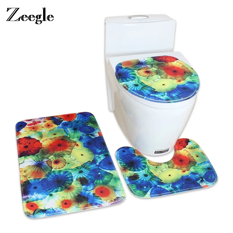 Zeegle коврик для ванной с 3D цветочным принтом, коврик для ванной комнаты, Впитывающий Коврик для туалета, коврики для ванной комнаты, Нескользящие коврики для ванной, коврик для душа