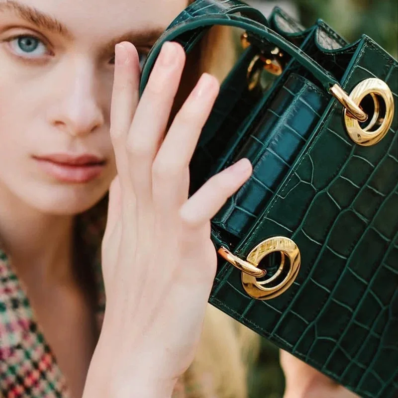 2019 Весна Лето Новая Женская стильная зеленая сумка с двумя ручками из